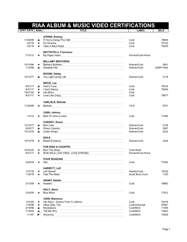 RIAA Certified Singles & Albums/Music Videos