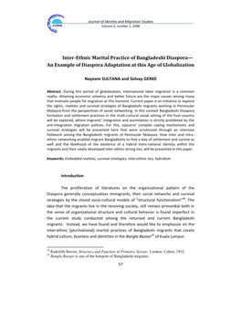 Inter-Ethnic Marital Practice of Bangladeshi Diaspora— an Example of Diaspora Adaptation at This Age of Globalization