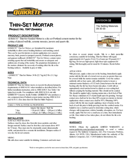 Thin-Set Mortars Are Formulated for Maximum Workability to Allow Correct Bedding Thickness and Notching Control