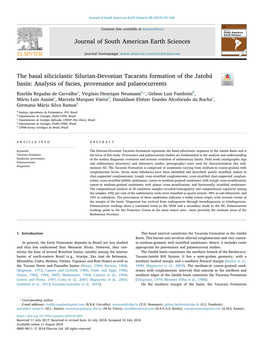 The Basal Siliciclastic Silurian-Devonian Tacaratu Formation of the Jatobá Basin: Analysis of Facies, Provenance and Palaeocurrents T