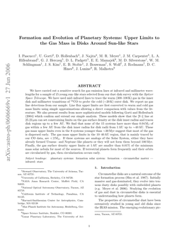 Formation and Evolution of Planetary Systems: Upper Limits to the Gas Mass in Disks Around Sun-Like Stars