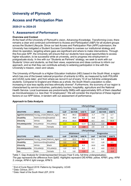 University of Plymouth Access and Participation Plan 2020-21