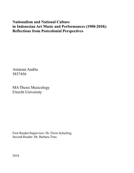 Nationalism and National Culture in Indonesian Art Music and Performances (1900-2018): Reflections from Postcolonial Perspectives