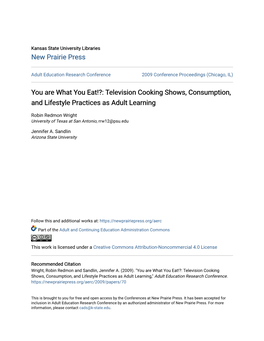 Television Cooking Shows, Consumption, and Lifestyle Practices As Adult Learning