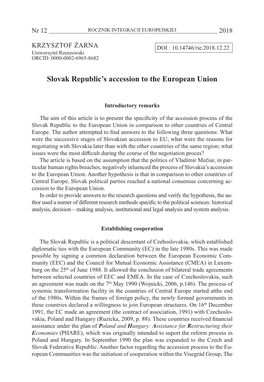 Slovak Republic's Accession to the European Union