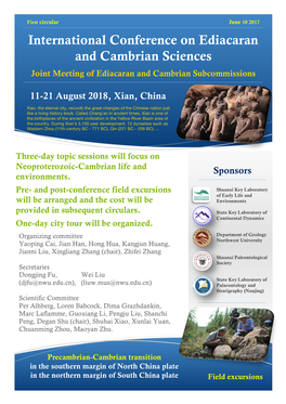 International Conference on Ediacaran and Cambrian Sciences Joint Meeting of Ediacaran and Cambrian Subcommissions