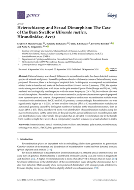 Heterochiasmy and Sexual Dimorphism: the Case of the Barn Swallow (Hirundo Rustica, Hirundinidae, Aves)