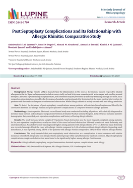 Post Septoplasty Complications and Its Relationship with Allergic Rhinitis: Comparative Study