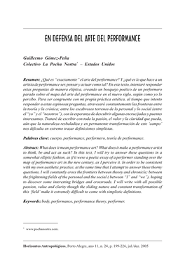 En Defensa Del Arte Del Performance 199 EN DEFENSA DEL ARTE DEL PERFORMANCE
