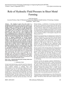 Role of Hydraulic Fluid Pressure in Sheet Metal Forming