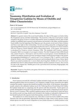 Taxonomy, Distribution and Evolution of Trisopterine Gadidae by Means of Otoliths and Other Characteristics