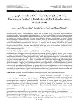 Geographic Variation of Moenkhausia Bonita (Characiformes: Characidae) in the Rio De La Plata Basin, with Distributional Comments on M