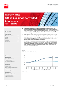 Office Buildings Converted Into Hotels Taipei Q2 2015