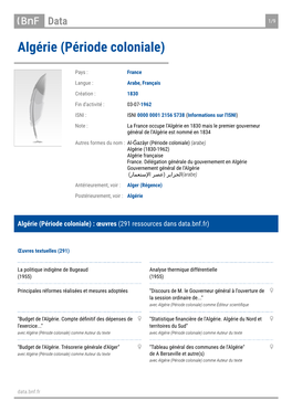 Algérie (Période Coloniale)
