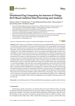 Distributed Fog Computing for Internet of Things (Iot) Based Ambient Data Processing and Analysis