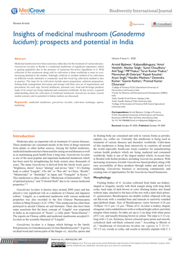 Ganoderma Lucidum): Prospects and Potential in India