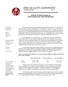 Effects of Soil Erosion on Soil Productivity and Soil Quality