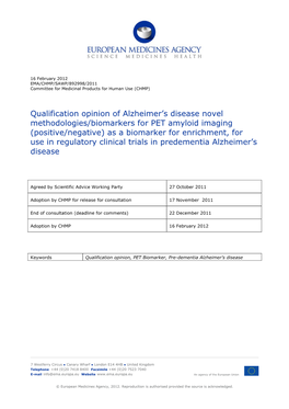 Qualification Opinion of Alzheimer's Disease Novel