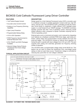 Bicmos Cold Cathode Fluorescent Lamp Driver Controller Datasheet