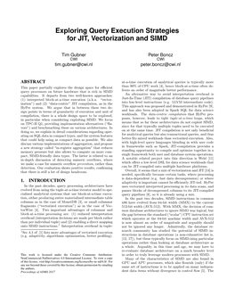 Exploring Query Execution Strategies for JIT, Vectorization and SIMD