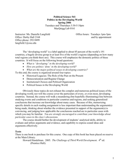 1 Political Science 541 Politics in the Developing World Spring 2006