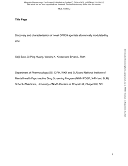 Title Page Discovery and Characterization of Novel GPR39