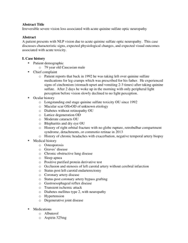 Abstract Title Irreversible Severe Vision Loss Associated with Acute Quinine Sulfate Optic Neuropathy