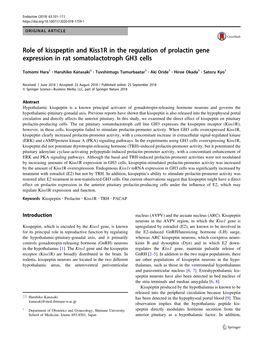 Role of Kisspeptin and Kiss1r in the Regulation of Prolactin Gene Expression in Rat Somatolactotroph GH3 Cells