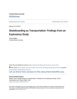 Skateboarding As Transportation: Findings from an Exploratory Study