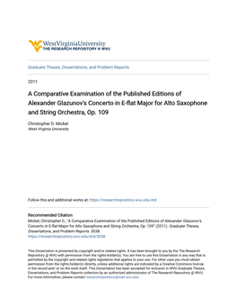 A Comparative Examination of the Published Editions of Alexander Glazunov's Concerto in E-Flat Major for Alto Saxophone and String Orchestra, Op