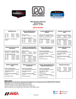 2021 IMSA Official Schedule and SR Road America 072821