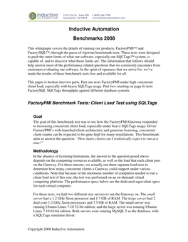 Inductive Automation Benchmarks 2008