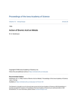 Action of Bromic Acid on Metals