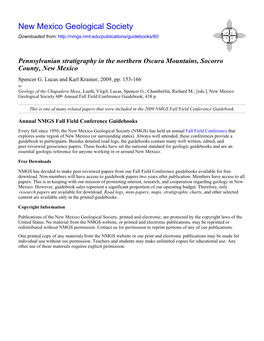 Pennsylvanian Stratigraphy in the Northern Oscura Mountains, Socorro County, New Mexico Spencer G