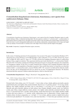 Cremanthodium Liangshanicum (Asteraceae, Senecioneae), a New Species from Southwestern Sichuan, China