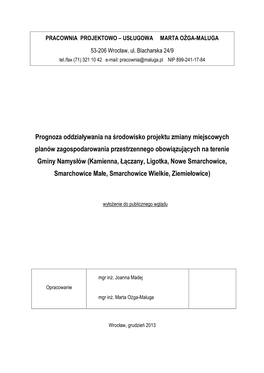 Prognoza Oddziaływania Na Środowisko Projektu Zmiany