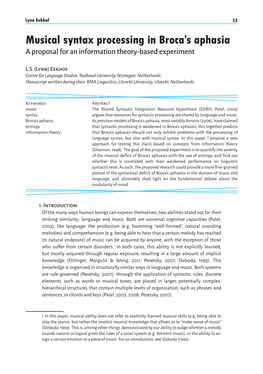 Musical Syntax Processing in Broca's Aphasia