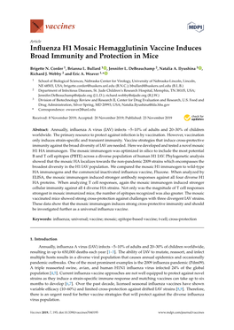 Influenza H1 Mosaic Hemagglutinin Vaccine Induces Broad Immunity and Protection in Mice