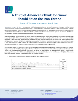 A Third of Americans Think Jon Snow Should Sit on the Iron Throne