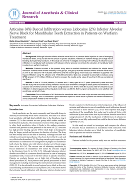 Buccal Infiltration Versus Lidocaine (2%) Inferior Alveolar Nerve Block