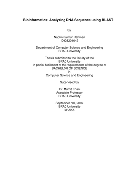 Bioinformatics: Analyzing DNA Sequence Using BLAST