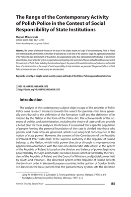 The Range of the Contemporary Activity of Polish Police in the Context of Social Responsibility of State Institutions