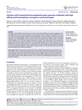 Chickens with Humanized Immunoglobulin Genes Generate Antibodies with High Afﬁnity and Broad Epitope Coverage to Conserved Targets