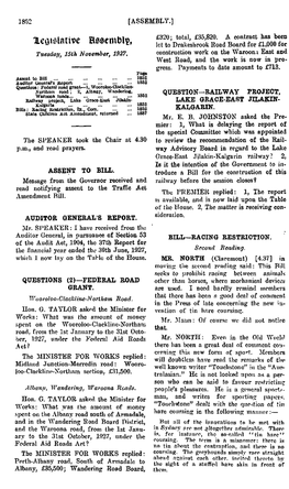 Lcoitlative Besseibip, Let to Drakesbrook Road Board for £1,000 for Tuesday, 15Th November, 1927