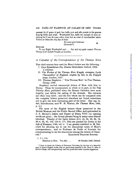 546 EARL of WARWICK at CALAIS in 1460 October Passage by J3e Grace of God, Hoo Hafie Yow and Alle Yowris in His Gracius Kepyng Body and Soule