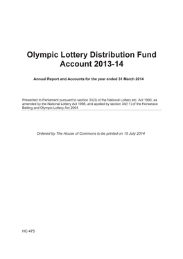 Olympic Lottery Distribution Fund Account 2013-14