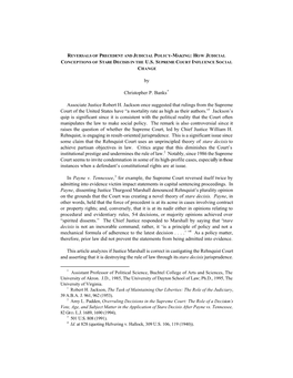 Reversals of Precedent and Judicial Policy-Making: How Judicial Conceptions of Stare Decisis in the U.S