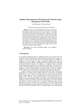 Quality Measurement of Existing Color Metrics Using Hexagonal Color Fields Yuriy Kotsarenko1, Fernando Ramos1