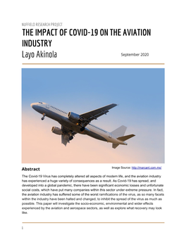 THE IMPACT of COVID-19 on the AVIATION INDUSTRY Layo Akinola