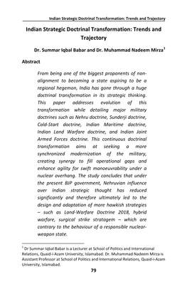 Indian Strategic Doctrinal Transformation: Trends and Trajectory Indian Strategic Doctrinal Transformation: Trends and Trajectory